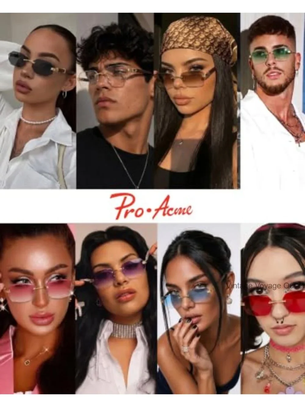 Rimless Rectangle Sunglasses UV400 Protection Metal Temples Y2K Retro Shades